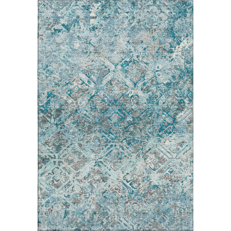 Premium Machine Washable Prisco Teal Rug, Rectangle 9' x 12'