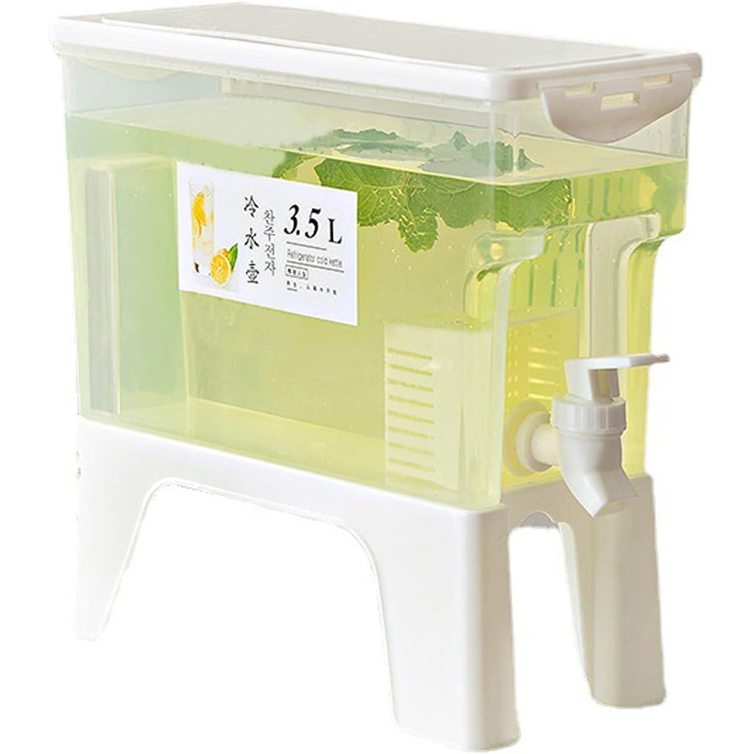 3.5L Plastic Drink Dispenser With Tap & Stand – Fridge Beverage Container For Water, Juice, Iced Tea, Infused Drinks | Anti-Clog Cartridge & Smooth Po