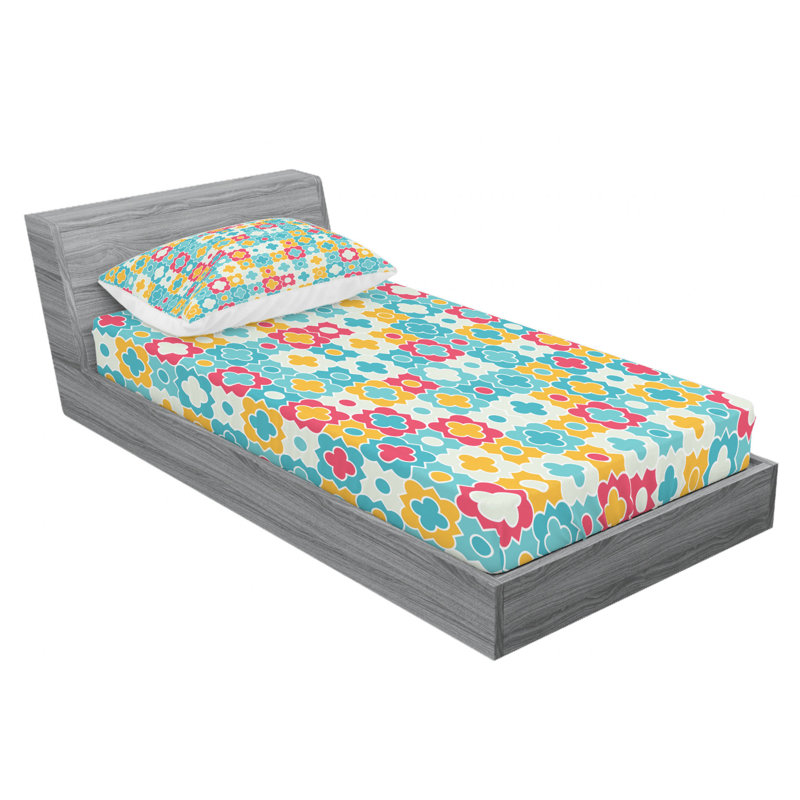 Ensemble de draps en microfibre Quatrefoil, Ensemble de drap pour grand lit avec drap-housse, Bleu