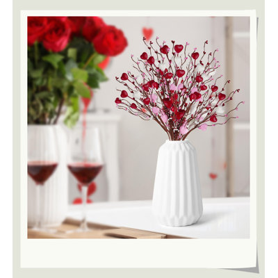Branches artificielles Hikma Heart Berry 12PCS 15In, façonnage flexible, baies rouges, roses et blanches