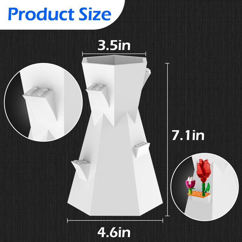LEGO Flower Vase, Compatible With LEGO Bricks, Suitable For LEGO Bouquet Building Set, White