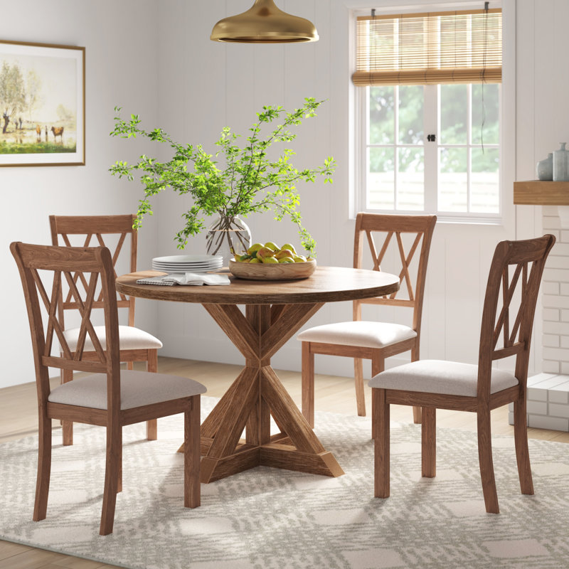 Steph Pedestal Dining Set, 5 Pieces: 1 Table, 4 Chairs