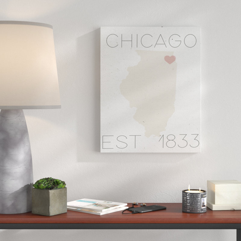 «Chicago Est 1833» par Daphne Polselli, reproduction d'art textuel sur toile, H 20 po x l 16 po x 1,5 po, Toile tendue