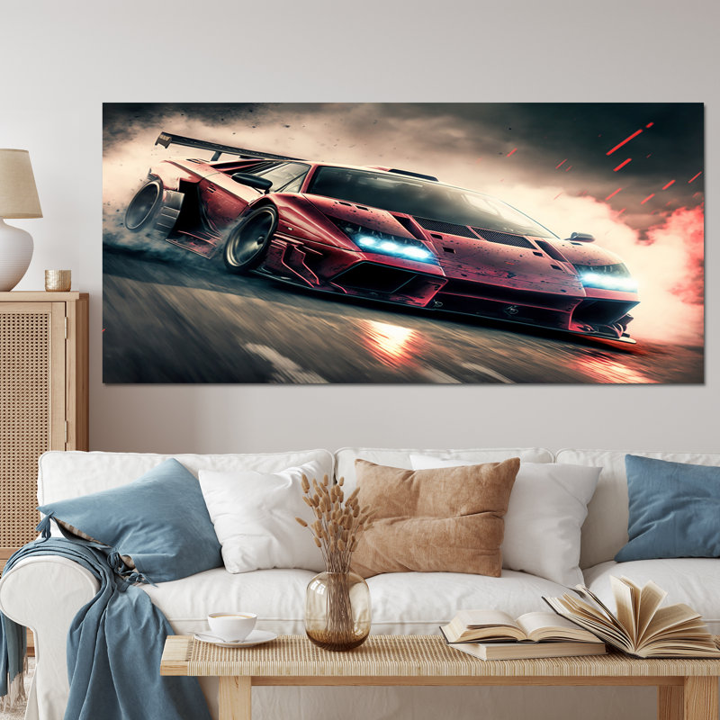 «Red Italian Lambo», reproduction d'art sur toile rouge - reproduction d'art sur toile, Gold Picture Framed, 30" H x 40" W