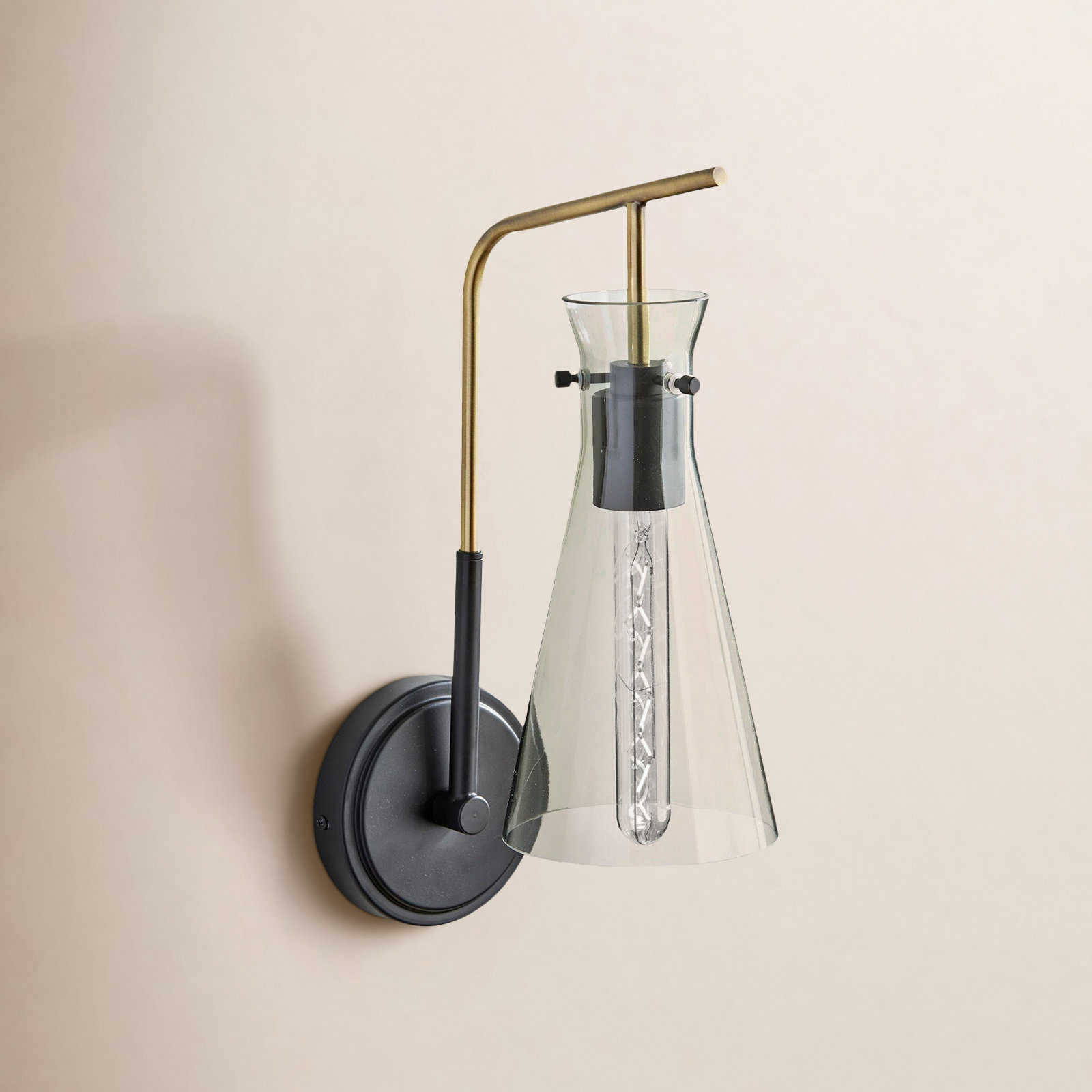 Garza Single Light Glass Dimmable Armed Sconce