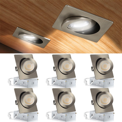 4''  Square Recessed Lighting With Gimbal, 350° Rotation & 90° Tilt, 5cct Dimmable Canless Downlight With J-box(6 Pack)