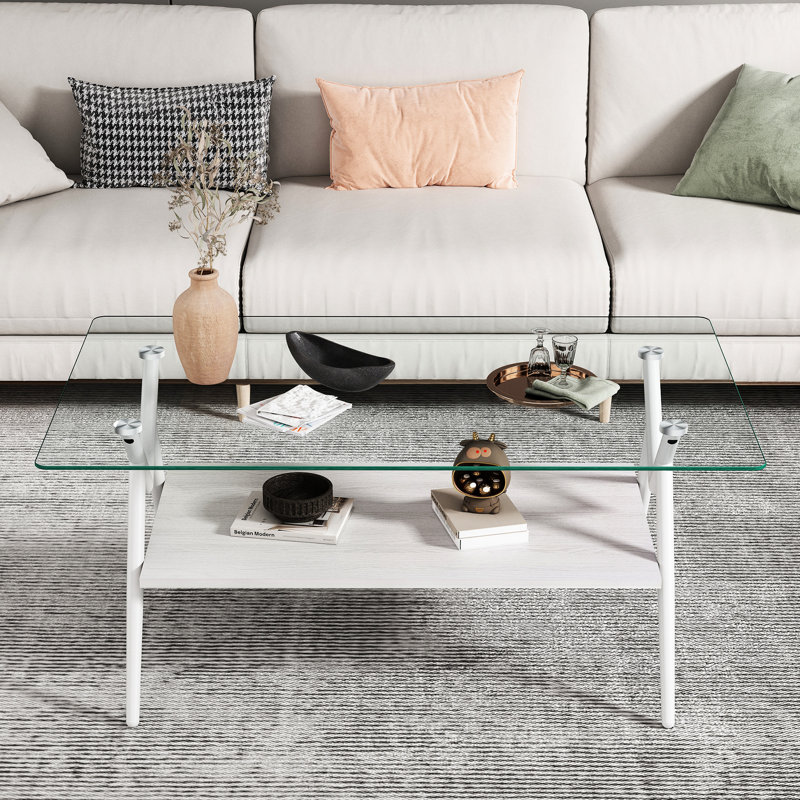 Rectangle Coffee Table, Modern Table, Clear, White