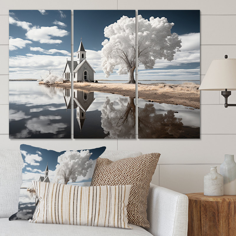 «Landscape Church Sacred Reflections II» sur toile, reproduction de 3 pièces, H 28 po x l 36 po x P 1 po