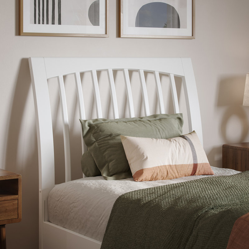 Omariah Solid Wood Traditional Slat Sleigh Headboard, White, Twin