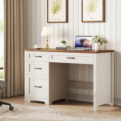 Farmhouse 47" Executive Desk With File Drawer, Wood Computer Desk With 5 Storage Drawers