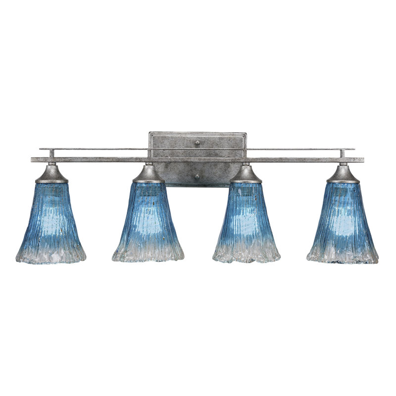 Uptowne 4 Light Bath Bar Shown With 5.5” Glass, Aged Silver, Frosted