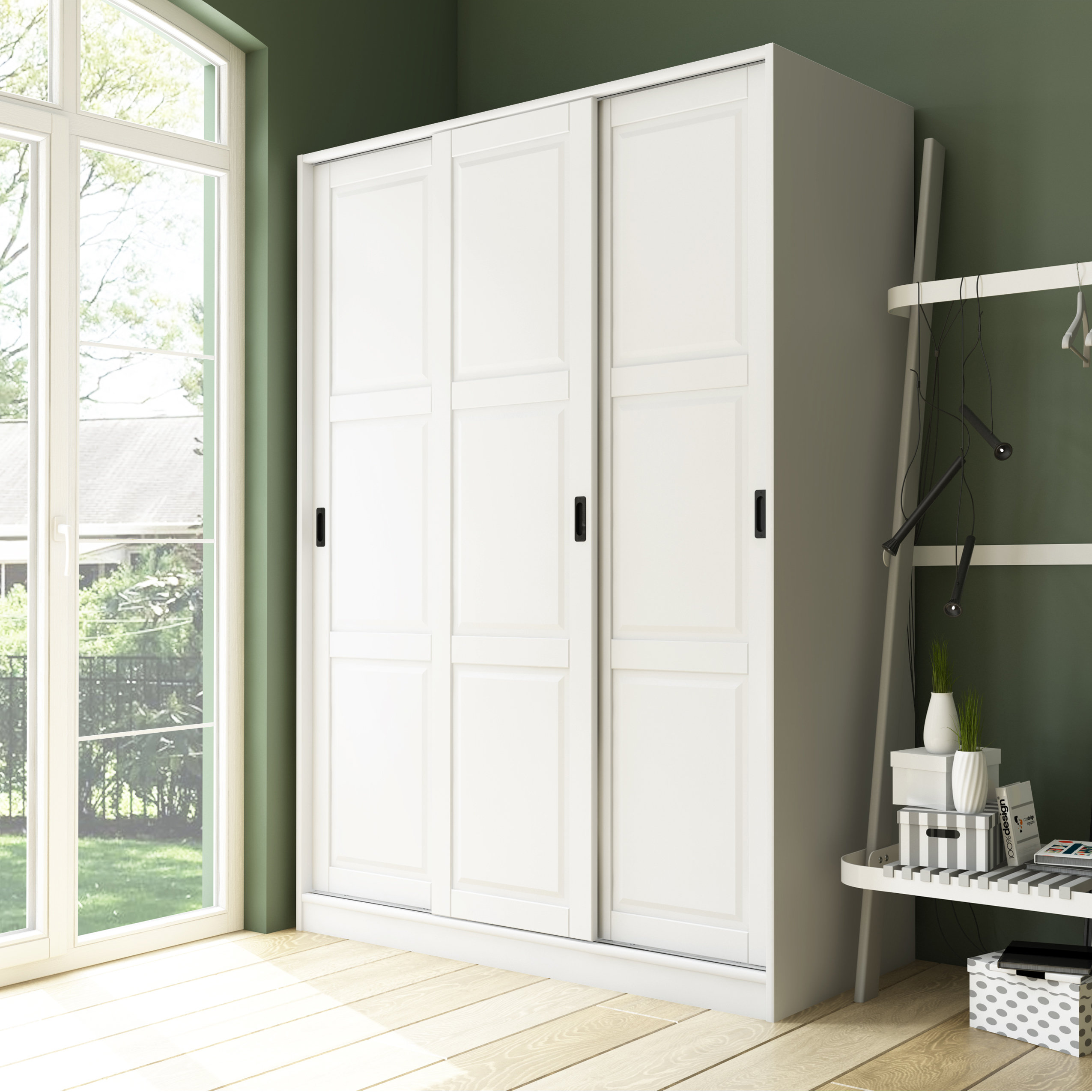 Pridemore 100% Solid Wood 3-Sliding Wardrobe with Louvered or Raised Panel Doors