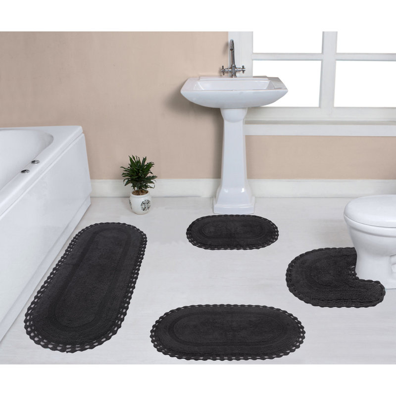 Tapis de bain réversible 100% coton lavable à la machine Hampton (ensemble de 4), gris