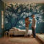 Décoration murale cerisier en fleurs sur fond sarcelle foncé d'inspiration japonaise-1754283053-1754283052