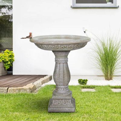 Bain d'oiseaux en béton avec piédestal sculpté H 23,8 po Sunjet