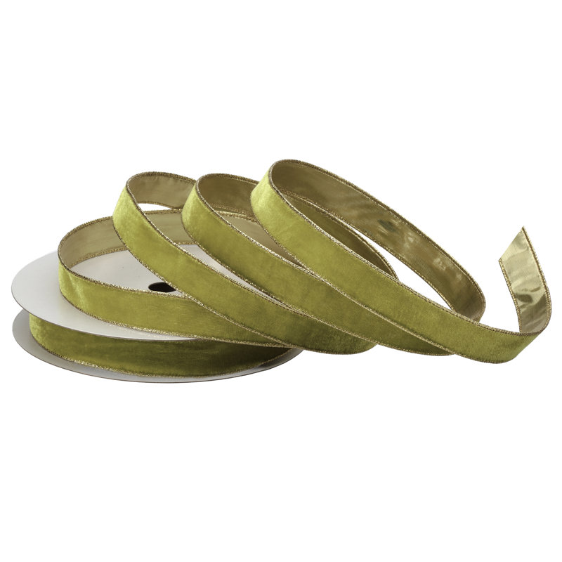 Ruban de velours câblé 1 po X20Y avec bord métallique, Vert pomme