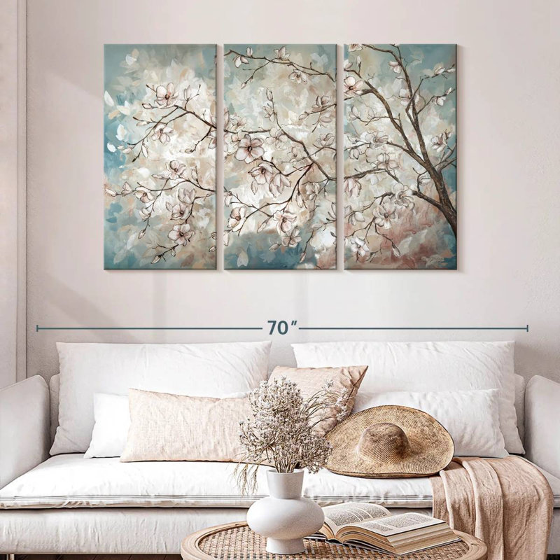 Harnek Magnolia Branches On Blue I, 32" H x 50" W