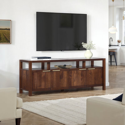 Modern Solid Wood  TV Stand With Glass Top