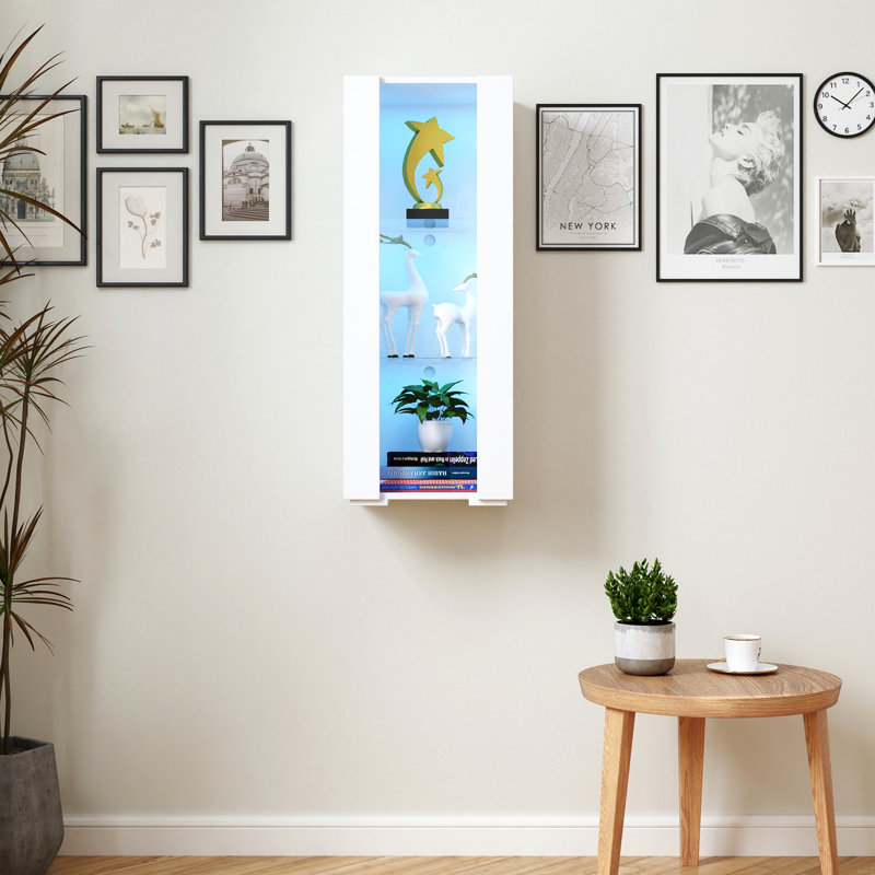 Armoires de rangement avec lampe à bande en aluminium et tablettes en verre