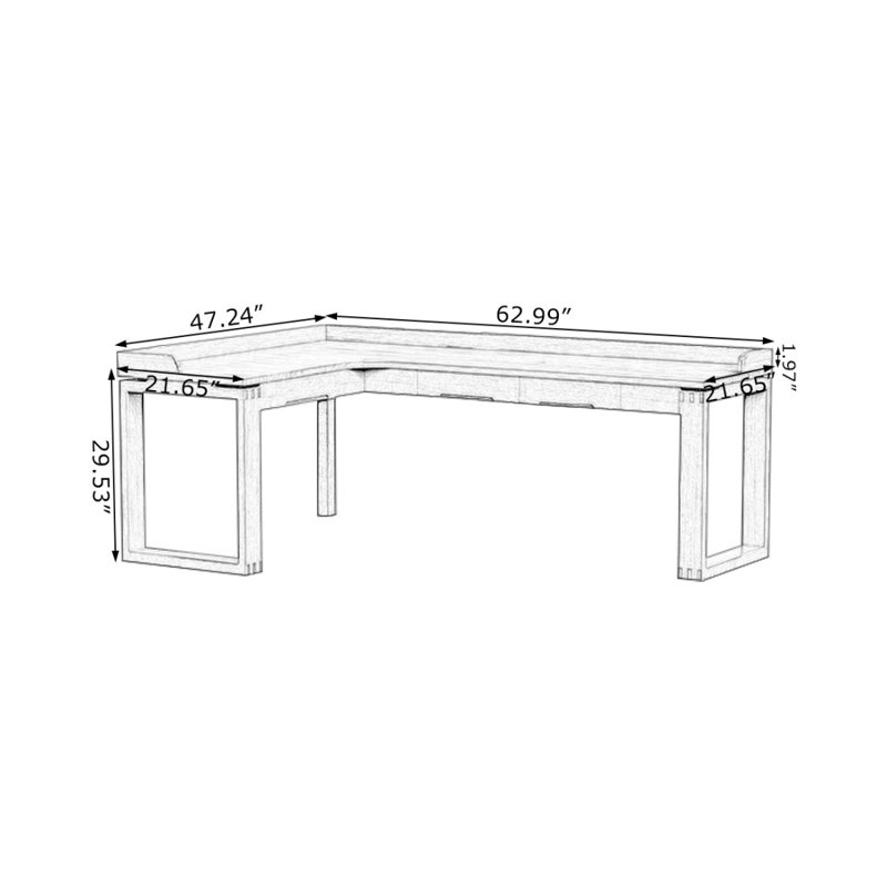 Nut-brown Rectangular Solid Wood Writing desk with drawers desk, 29.53" H x 62.99" W x 47.24" D, Left Hand Return