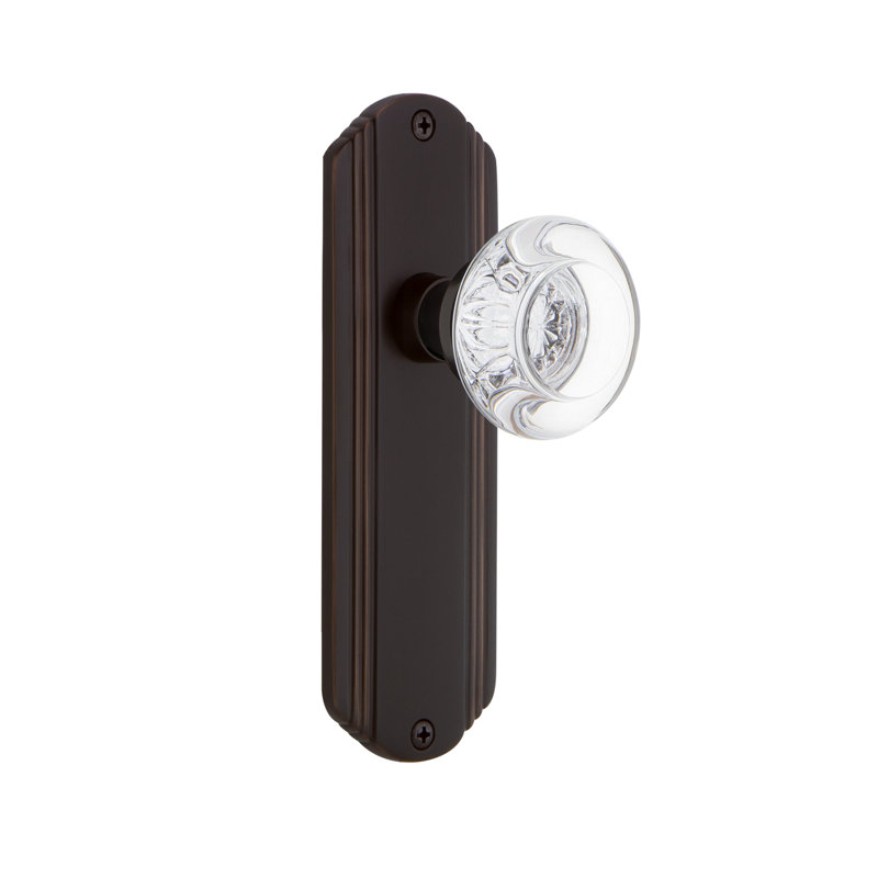 Deco Plate with Round Clear Crystal Door Knob, Timeless Bronze