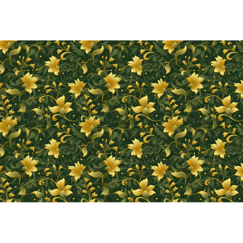 Machine Printed Comforter, Twin Extra Long Comforter, Green/Gold Floral