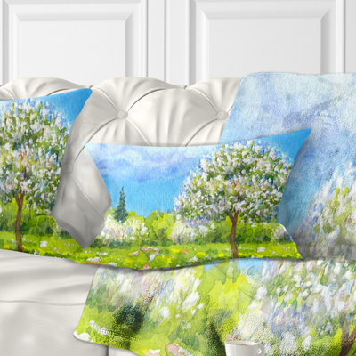 Coussin lombaire à différentes saisons de l’arbre en aquarelle paysage