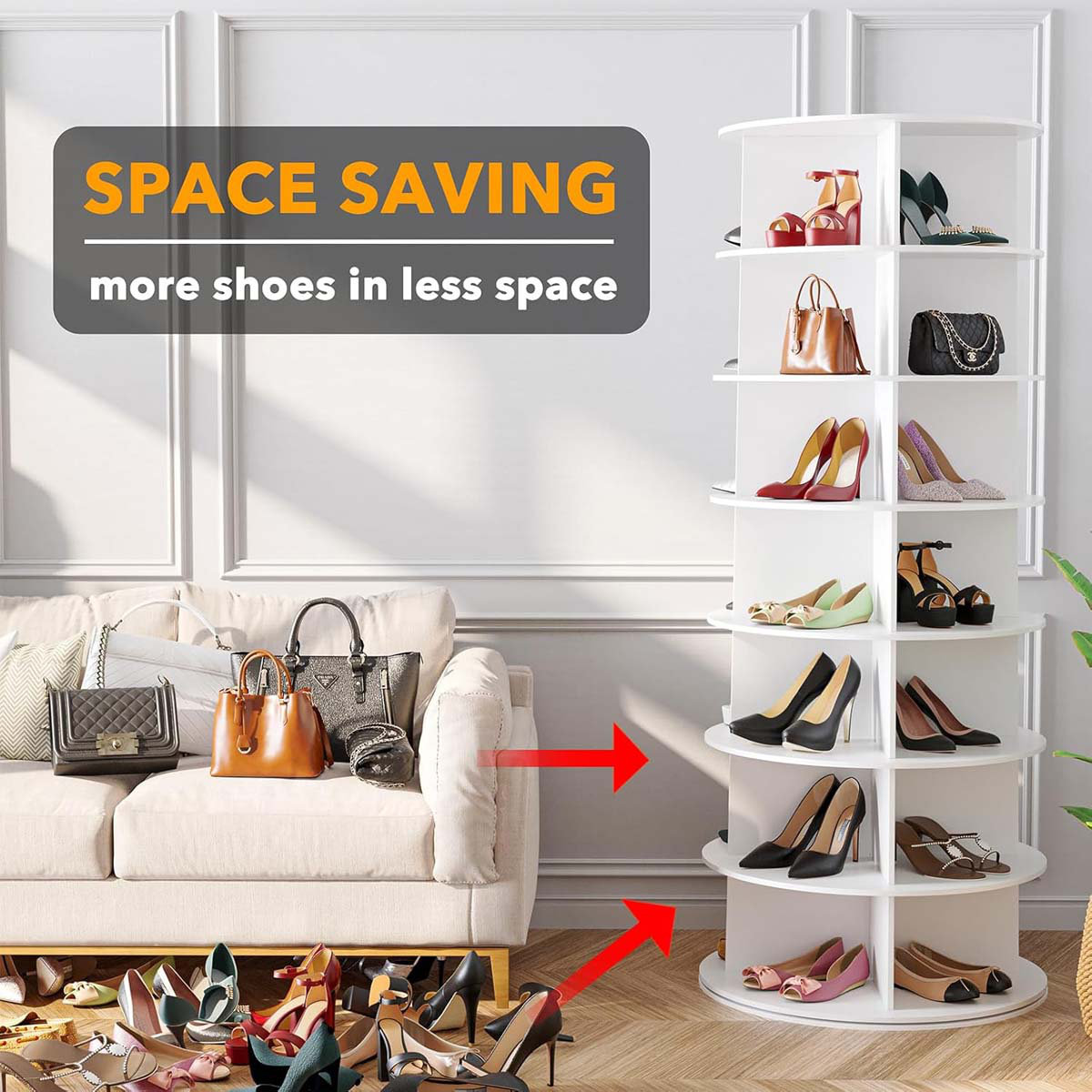 Orren Ellis 7 Tier Rotating Shoe Rack Tower, Spinning Shoe Display Lazy ...
