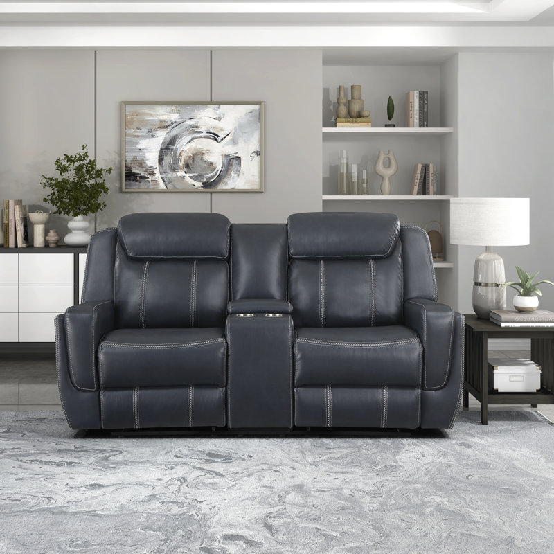 Yara 75.5" Modern & Contemporary Faux leather Manual Double Reclining Loveseat with Integrated Tech Console, Power Outles and USD Charging Ports