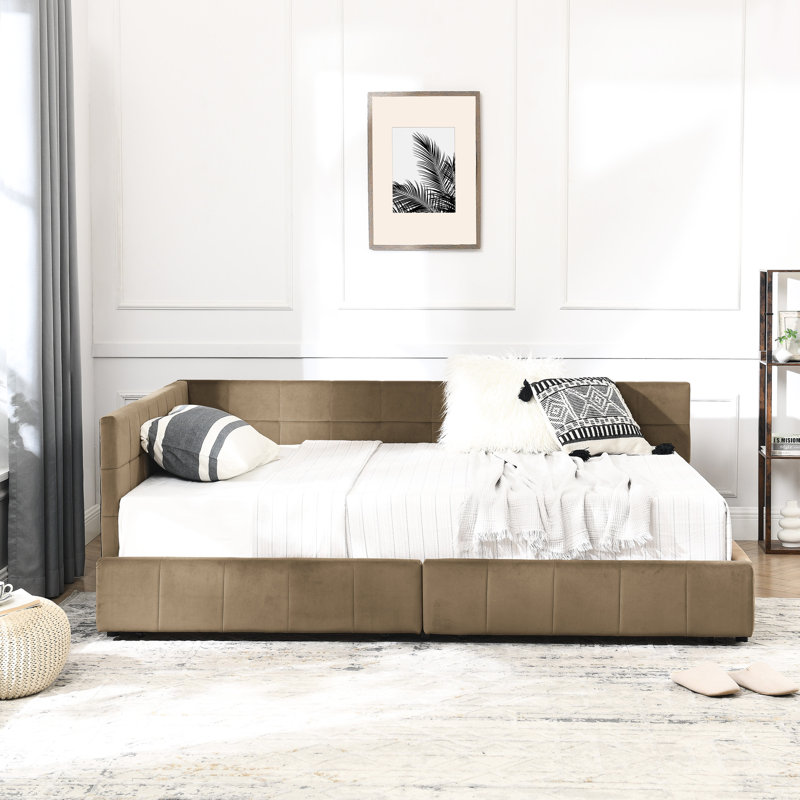 Double et grand - revêtu de velours brun avec cadre de rangement supplémentaire pour le salon de la chambre à coucher, Brun