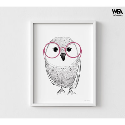 Owl In Pink Glasses By Rachel Nieman, Small Owl Nursery Decor, Smart Kid Library Artwork, Primary School Library Artwork Wall Art
