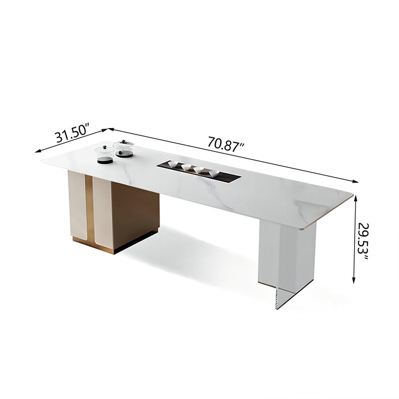 Bureau de thé rectangulaire en pierre frittée, H 29,53 po x l 70,87 po x P 31,5 po