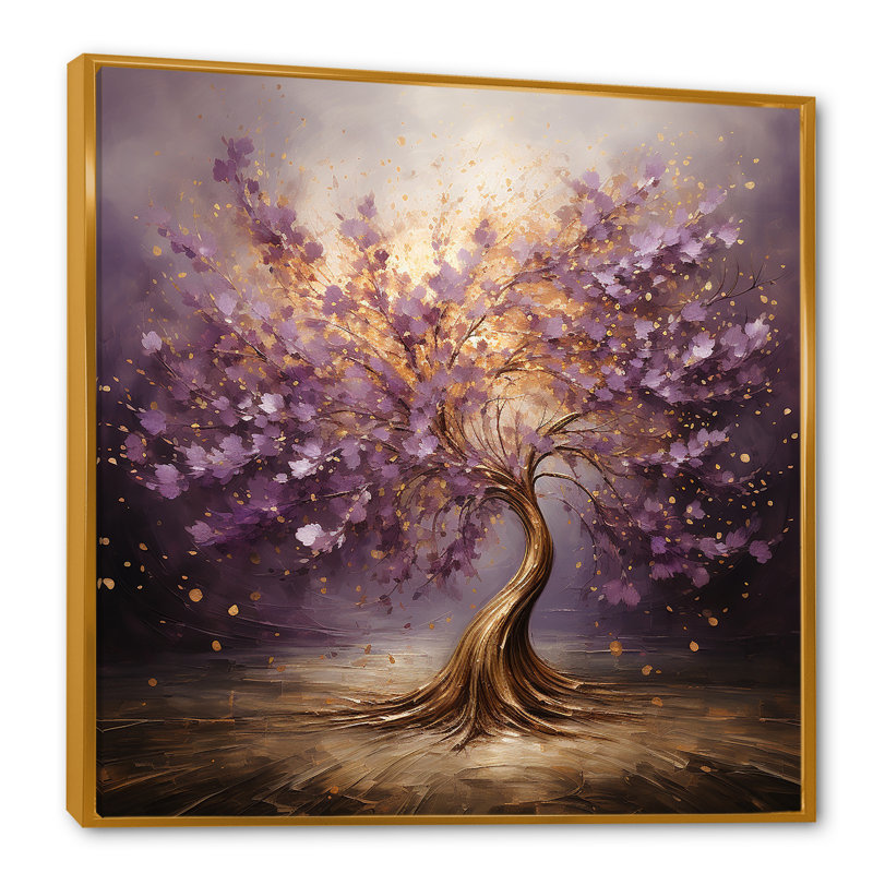 «Mauve Magictree Essence», art mural arbre, H 36 po x l 36 po, Or