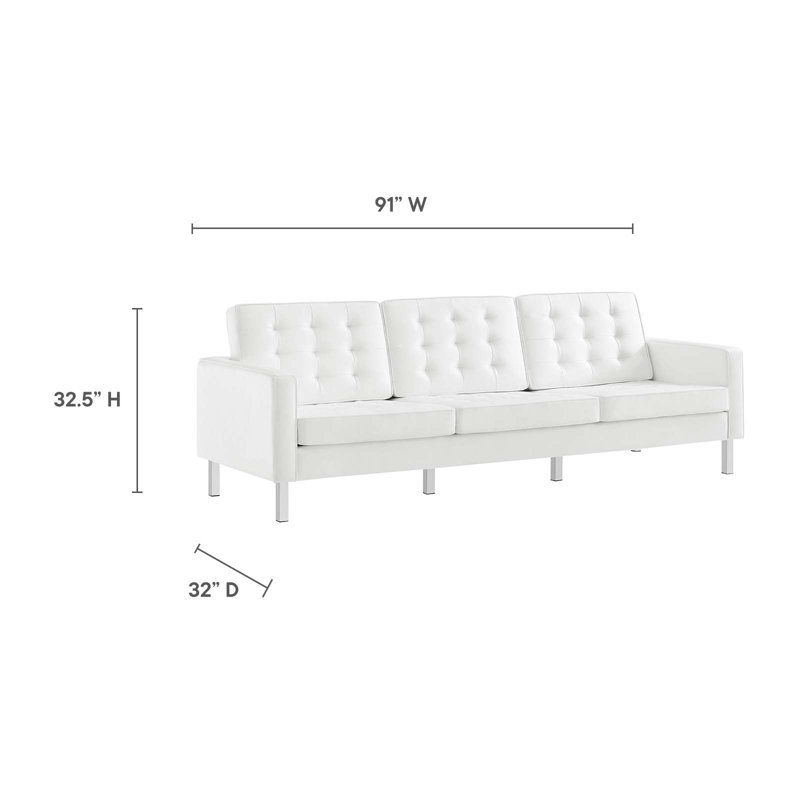 Loft Tufted Vegan Leather Sofa by Modway, Faux Leather White