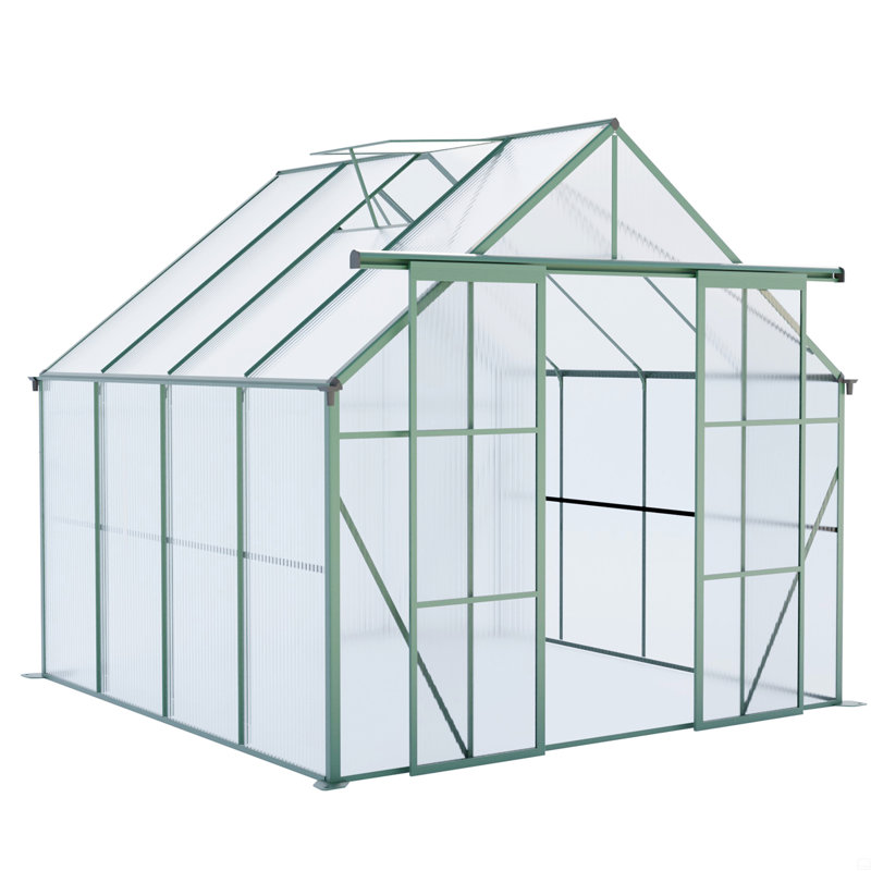 8X8 FT Double Door Polycarbonate Greenhouse Raised Base And Anchor Aluminum Heavy Duty Walk-In Greenhouses