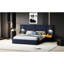 Élégant lit plateforme très grand avec peau - Matériau et lampe - Tissu bleu rétro-1221431124