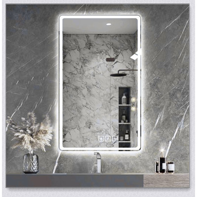Miroir de salle de bain à DEL avec lumières avant, antibuée, sans cadre, miroir argenté sans cuivre de 5 mm, montage horizontal ou vertical