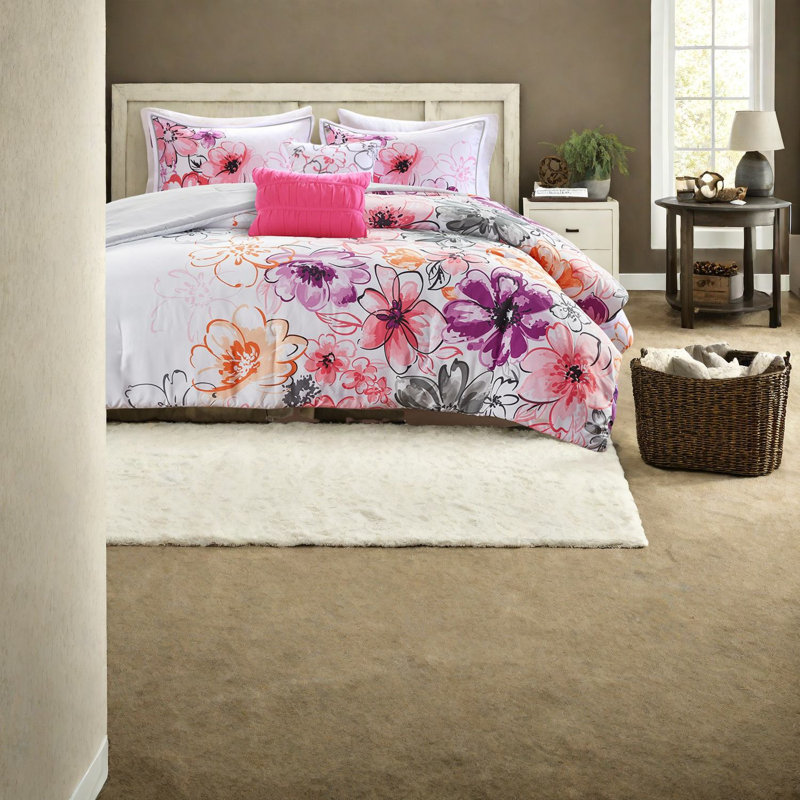 Ensemble de literie asymétrique à motif floral, polyester hypoallergénique, style chambre à coucher moderne