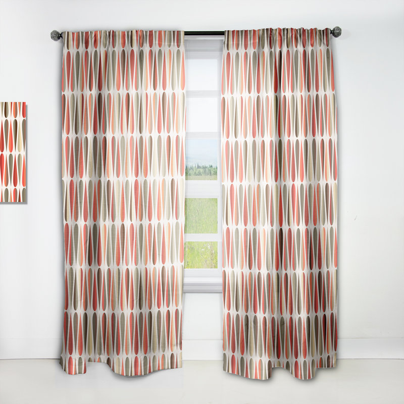 Retro Abstract Drops V - Mid-Century Curtain - Velvet Room darkening - 1 panel, Red, 52"W x 84"L