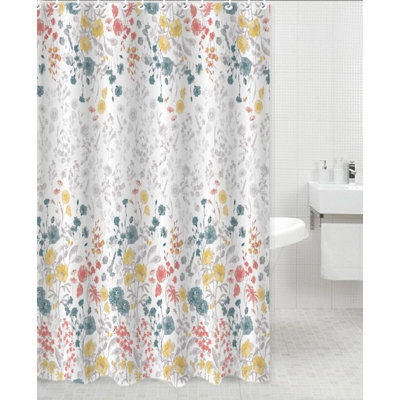 Polyester Shower Curtain W/ Metal Hooks-Floral