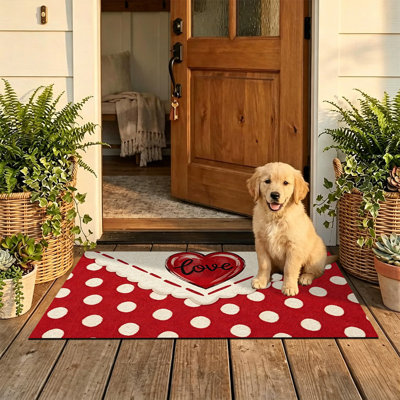 Tapis de porte d'extérieur antidérapant JYK, 24 po x 36 po, décor à pois Love Heart