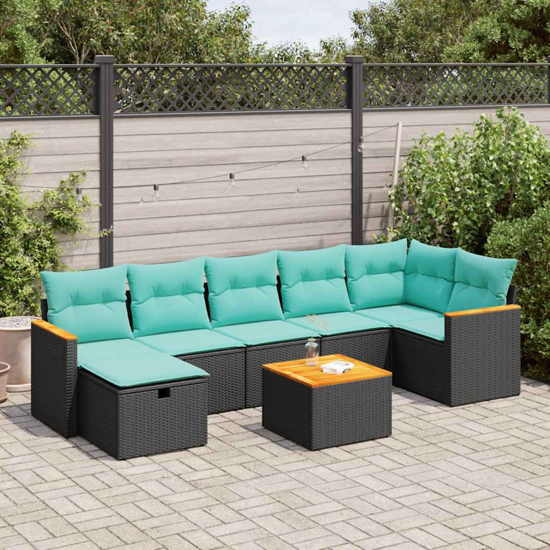  Ensemble de canapé de patio 8 pièces avec coussins en rotin de polyester noir