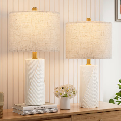 22" Ceramic Table Lamps, Modern Table Light for Living Room, Farmhouse Bedside Lamps Nightstand lamp for Home Decor (set Of 2)