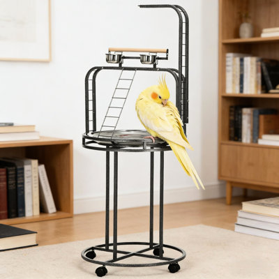 Bird Stand With 3 Ladders, Hang Option, Wheels For Mobility, Removable Tray Maintenance, Suitable And Parrots, Gray Steel Wood Large Play Ladders Exercise Play, Hook, Movement, Washable Bowls, Good