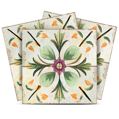 7" x 7" Floral Vinyl Peel and Stick Mosaic Tile