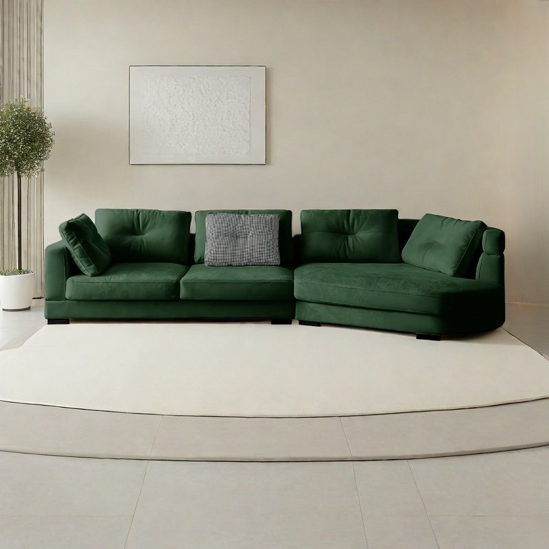 Canapé en bois massif de style italien, H 27,56 po x l 133,86 po x P 55,12 po, Vert d’armée, 5