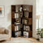 Bibliothèque d'angle à 6 niveaux, bibliothèque en L de 66 po de hauteur avec chicane, tablette d'angle autoportante, bibliothèque en bois avec tablettes ouvertes pour le salon, la chambre à coucher, le bureau personnel, noyer-1068885880