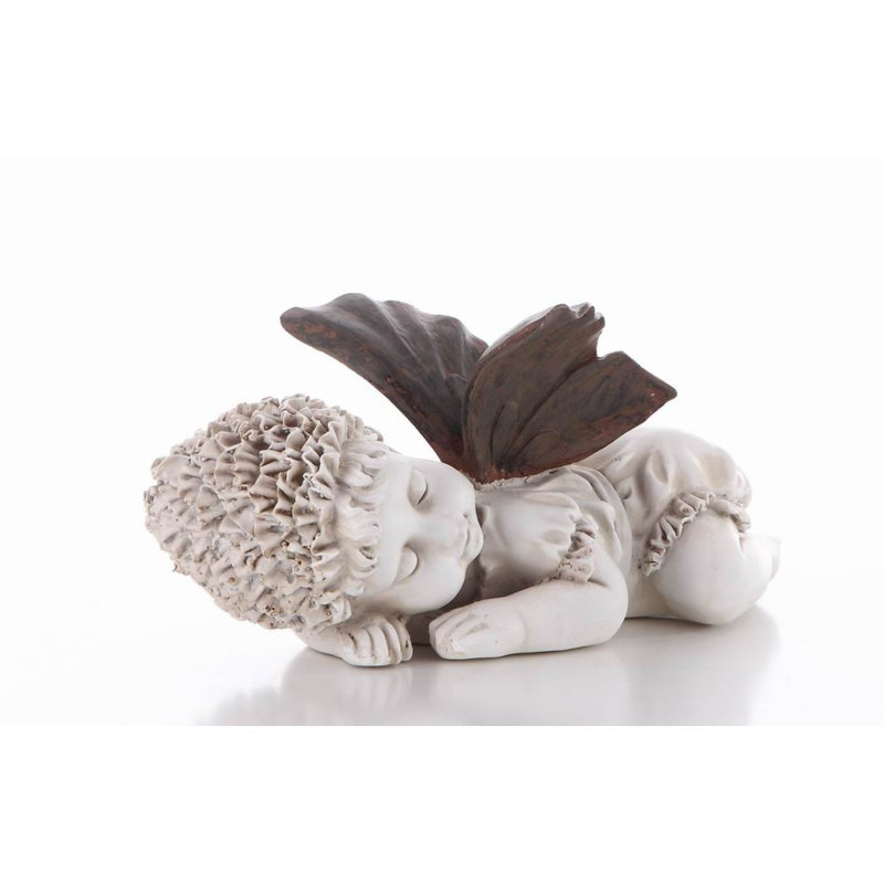 Creamy White Resin Baby Fairy Statue with Dark Wings