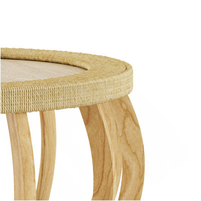 Table basse ronde en bois de rotin 35,43 po, table d'appoint Boho à pieds courbés pour salle à manger, cuisine et salon, naturel