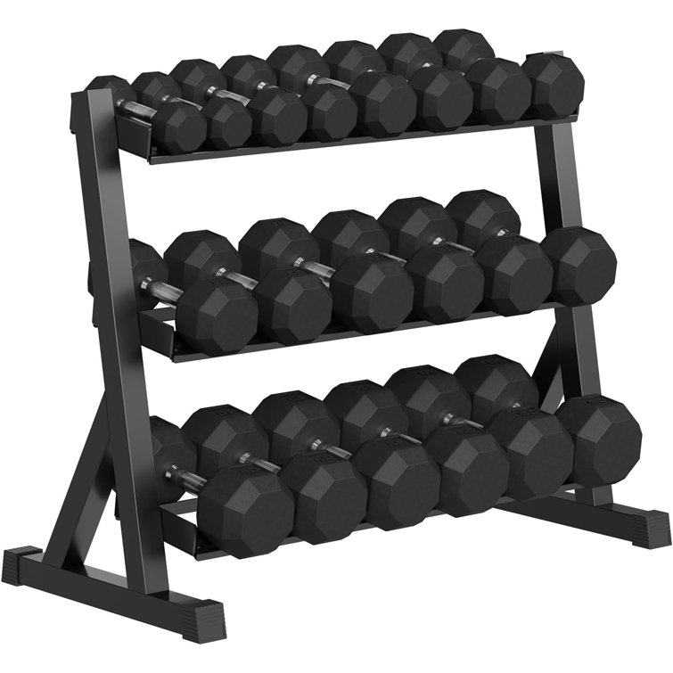 Premium Rubber Coated Hex Dumbbell Weight Set With Rack, Multiple Packages, 550lb For Home Gym, Coated Hand Weights For Strength Training, Workouts